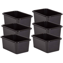 Teacher Created Resources Small Plastic Storage Bins, 5"H x 11-3/8"W x 7-3/4"D, Black, Pack Of 6 Bins