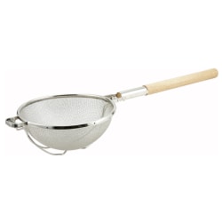 Winco Reinforced Double Fine Mesh Strainer With Round Handle, 10-1/2", Silver/Brown
