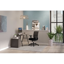 HON® Mod 48"W Table Writing Desk With Mobile Storage, Black/Slate Teak