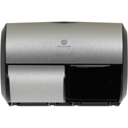 Georgia-Pacific Compact II Side-By-Side Double-Roll Toilet Paper Dispenser, 7 1/8"H x 10 1/8"W x 6 3/4''D, Brushed Steel