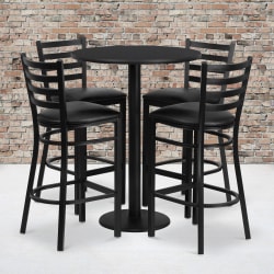 Flash Furniture Round Table And 4 Ladder-Back Barstools, 42" x 30", Black