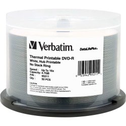 Verbatim® Printable DVD-R Disc Spindle, Pack Of 50