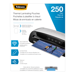 Fellowes® Thermal Laminating Pouches, Letter Size, 3 Mil, 9" x 11-1/2", Ultra-Clear, Pack of 250 Pouches