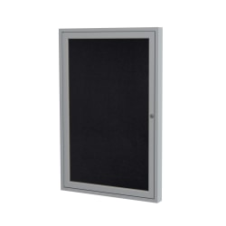 Ghent 1 Door Enclosed Recycled Rubber Bulletin Board, Satin Aluminum Frame, 36"H x 24"W, Black