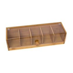 Lipper Bamboo 5-Section Tea Box With Acrylic Cover, 3-3/4"H x 14"W x 5"D