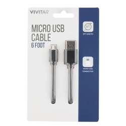 Vivitar USB-A To Micro USB Cable, 6', Black, NIL5006-BLK-STK-24