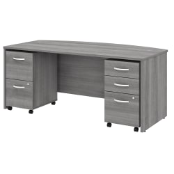 Bush Business Furniture Studio C 72"W Bow-Front Computer Desk With Mobile File Cabinets, Platinum Gray, Standard Delivery