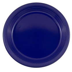 JAM PAPER Round Plastic Party Plates, Large, 10 1/4 inch, Navy Blue, 20/Pack