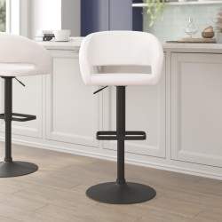 Flash Furniture Contemporary Vinyl Adjustable Height Bar Stool With Rounded Back, White/Black