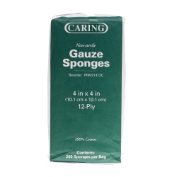 Medline Caring Non-sterile Gauze Sponges - 12 Ply - 4" Width x 4" Length - White - 200 / Box