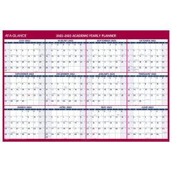 AT-A-GLANCE® Horizontal Reversible Erasable 2022-2023 Wall Calendar, 48" x 32", White/Navy