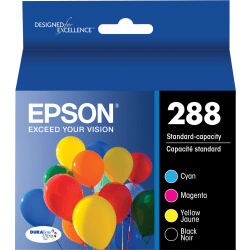 Epson DURABrite Ultra 288 Original Standard Yield Inkjet Ink Cartridge - Pigment Black, Pigment Cyan, Pigment Magenta, Pigment Yellow - 4 / Pack - 165 Pages Color, 175 Pages Black