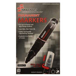 SKILCRAFT® Dry-Erase Markers, Bullet Tip, Black Ink, Pack Of 12 Markers