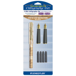 Staedtler® 2-Nib Calligraphy Set, Assorted Points, Beige Marble Barrel, Black Ink