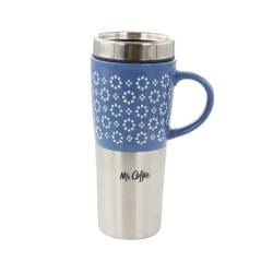 Mr. Coffee Travertine Travel Mug With Lid, 16 Oz, Blue