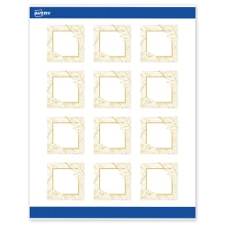 Avery® Printable Labels With Sure Feed® Technology, S00-EVT, Square, 2" x 2", Matte White With Preprinted Gold Leaf Pattern, Pack Of 120