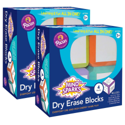 Mind Sparks Dry-Erase Blocks, 3" x 3", Assorted Colors, Pre-K to Grade 4, 4 Blocks Per Set, Pack Of 2 Sets