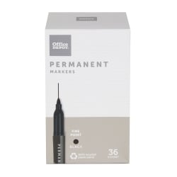 Office Depot® Brand Permanent Markers, Fine Point, 100% Recycled Plastic Barrel, Black Ink, Pack Of 36