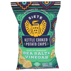 Siete Family Foods Kettle Cooked Potato Chips, Serrano Sea Salt & Vinegar, 5.5 Oz, Total Qty 6