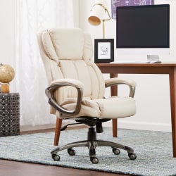 Serta® Works Ergonomic Bonded Leather High-Back Office Chair, American Beige/Silver