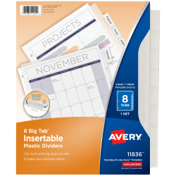 Avery® Big Tab Insertable Plastic Dividers, 8-1/2" x 11", Clear, Pack Of 8 Dividers