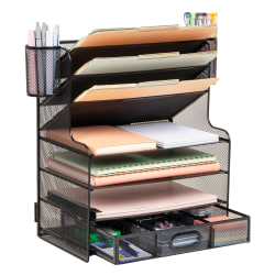 Mind Reader 6-Compartment Mesh Desk Organizer, 16"H x 9"W x 17-1/4"D, Black