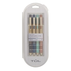 TUL® GL Series Retractable Gel Pens, Medium Point, 0.8 mm, Assorted Barrel Colors With Gold Block, Assorted Metallic Inks, Pack Of 4 Pens