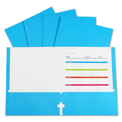 C-Line 2-Pocket Laminated Paper Portfolios With 3-Hole Punch, 8-1/2" x 11", Blue, Box Of Portfolios