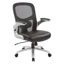 Office Star™ Big & Tall Bonded Leather Mid-Back Executive Chair, Black/Silver