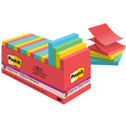 Post-it® Super Sticky Dispenser Notes, 1800 Total Notes, Pack Of 18 Pads, 3" x 3", Playful Primaries Collection, 100 Notes Per Pad