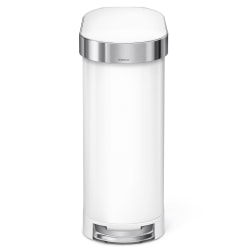 simplehuman Slim Stainless Steel Step Trash Can, With Liner Rim, 11.9 Gallons, White With Stainless Steel Rim