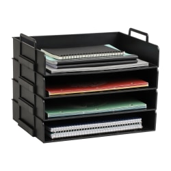 Mind Reader Stackable Paper Trays, 11"H x 10"W x 13-3/4"D, Black, Set Of 4 Trays