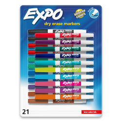 Expo Dry-Erase Markers, Fine Tip, Assorted Colors, Pack Of 21 Markers