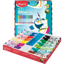 Maped Marker'Peps Dry-Erase Markers School Pack, Fine Tip, Assorted Colors, Pack Of 168 Markers