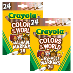 Crayola Washable Markers, Broad Line, Colors of the World, Pack Of 24 Markers, Set Of 2 Packs