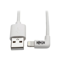 Tripp Lite Lightning to USB Sync Charge CAble Right-Angle for iPhones iPads Apple White 6ft 6' - 60 MB/s - 6 ft - 1 x Type A Male USB - 1 x Lightning Male Proprietary Connector - MFI - Nickel Plated Connector - Gold Plated Contact - White