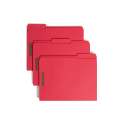 Smead® Color Reinforced Tab Fastener Folders, Letter Size, 1/3 Cut, Red, Pack Of 50
