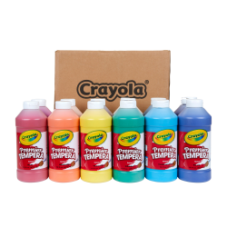 Crayola Premier Tempera Paints, 16 Oz, Assorted, Pack Of 12 Paints