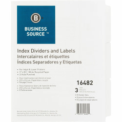 Business Source 3-Hole Punched Laser Index Tabs, 3 Tabs/Set - 8.5" x 11" , 25 Sets- 16482