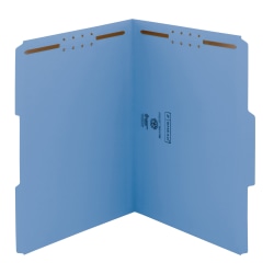 Smead® Color Reinforced Tab Fastener Folders, Letter Size, 1/3 Cut, Blue, Pack Of 50