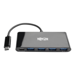 Tripp Lite 4-Port USB C Hub Adapter w 4x USB-A & USB Type C PD Charging Black Thunderbolt 3 Compatible - Hub - 4 x SuperSpeed USB 3.0 + 1 x USB-C - desktop