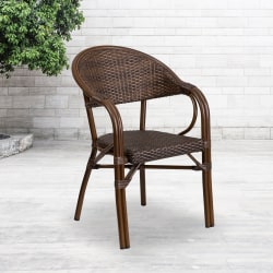 Flash Furniture Lila Rattan Restaurant Patio Chairs With 9-Tier Stacking Capacity, Bark Brown Rattan/Bamboo, Set Of 3 Chairs