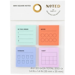 Noted By Post-it Mini To-Do Notes, 200 Total Notes, Pack Of 4 Pads, 1-7/16" x 1-7/16", Mint, Orange, Periwinkle and Lilac, 50 Notes Per Pad