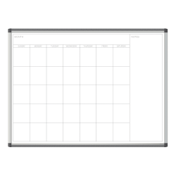 U Brands PINIT Magnetic Dry Erase Monthly Calendar Board, 47" X 35", Silver Aluminum Frame