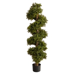 Nearly Natural Boxwood Spiral Topiary 46"H Artificial Tree With Planter, 46"H x 9"W x 9"D, Green/Black