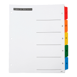 SKILCRAFT® Numerical Index Divider Sheets, Letter, Assorted Colors, Set of 5