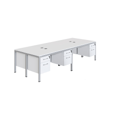 Boss Office Products Simple Systems Workstation Quad Desks With 4 Pedestals, 24"H x 66"W x 29-1/2"D, White