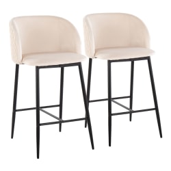 LumiSource Fran Pleated Fixed-Height Counter Stools, Waves, White/Black, Set Of 2 Stools