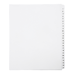 SKILCRAFT® Index Divider Sheets With Numerical Tabs, 1-25, Letter Size, Clear/White, Set Of 25 (AbilityOne 7530-01-407-2250)