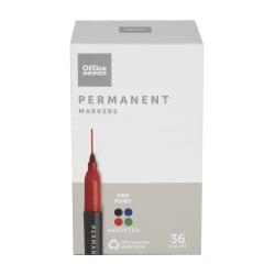 Office Depot® Brand Permanent Markers, Fine Point, 100% Recycled Plastic Barrel, Assorted Ink Colors, Pack Of 36